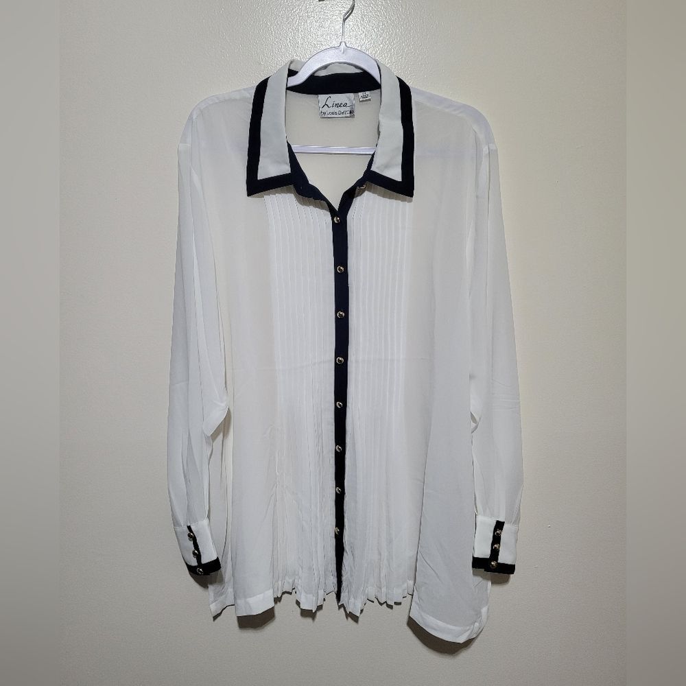 Linea White and Black Womans Dress‎ Shirt